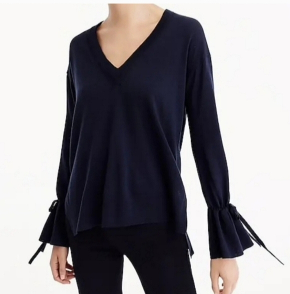 J.crew Merino Wool V Neck Sweater With Drawstrin Sleeves Size M - Picture 1 of 10